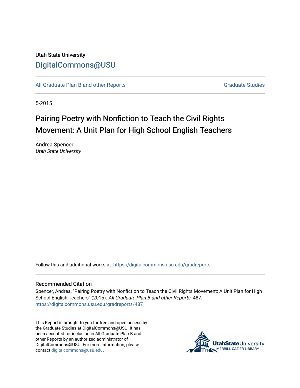 Pairing Poetry with Nonfiction to Teach the Civil Rights Movement: a Unit Plan for High School English Teachers