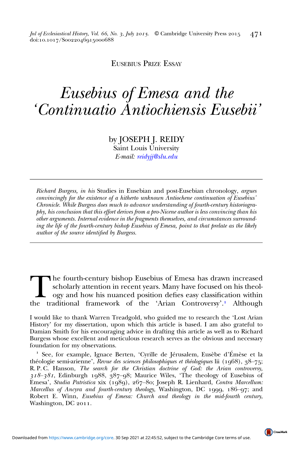 Eusebius of Emesa and the ‘Continuatio Antiochiensis Eusebii’