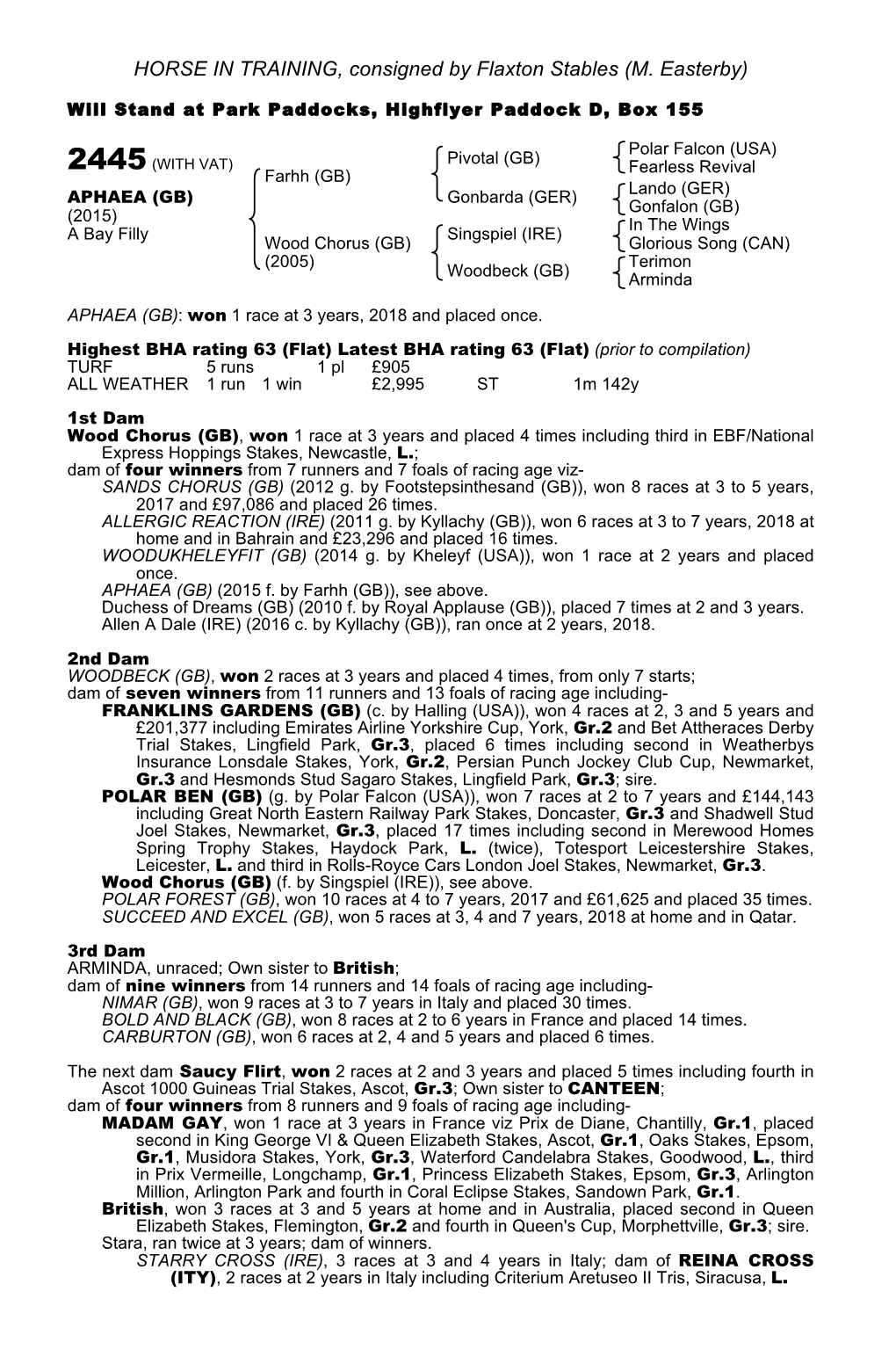 HORSE in TRAINING, Consigned by Flaxton Stables (M. Easterby)