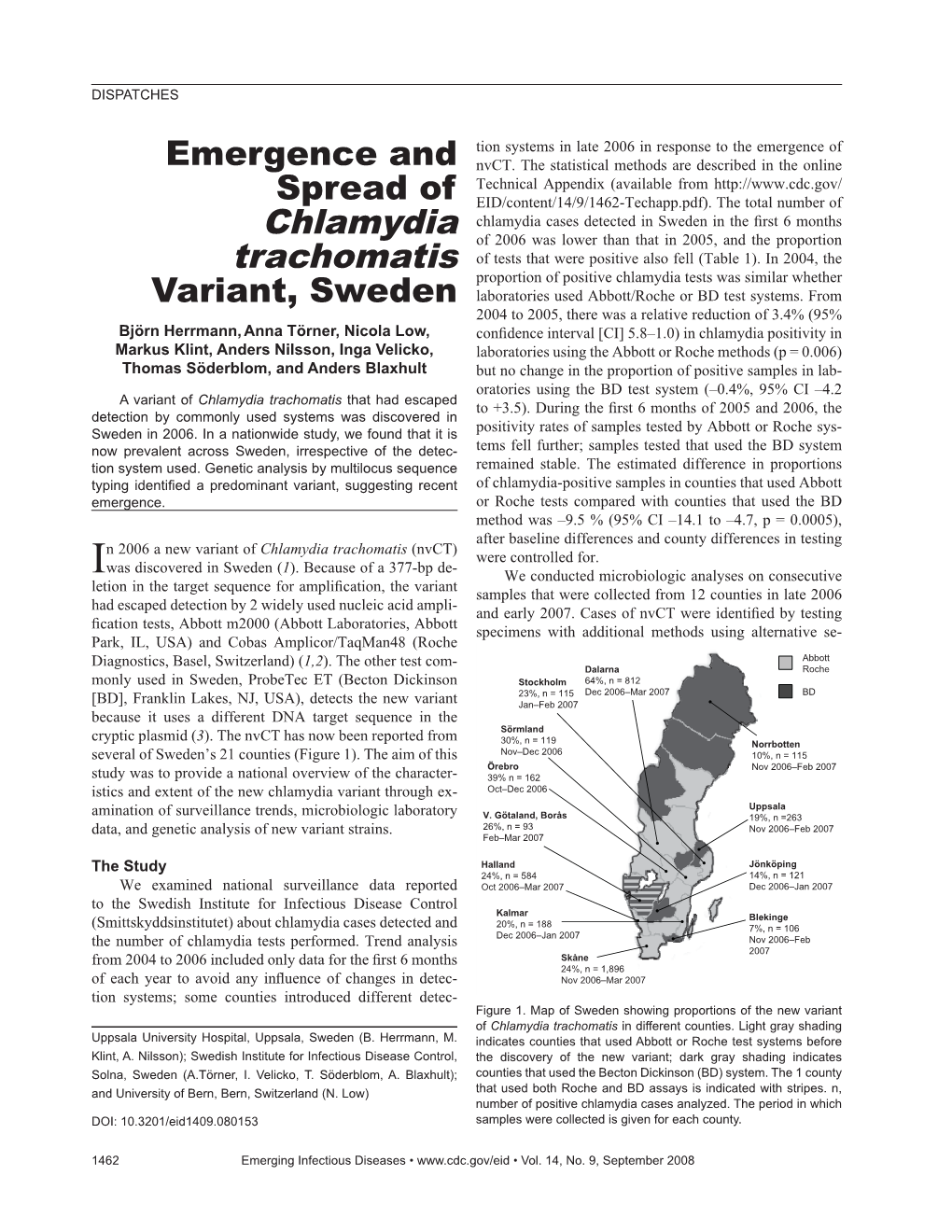 Emergence and Spread of Chlamydia Trachomatis Variant, Sweden