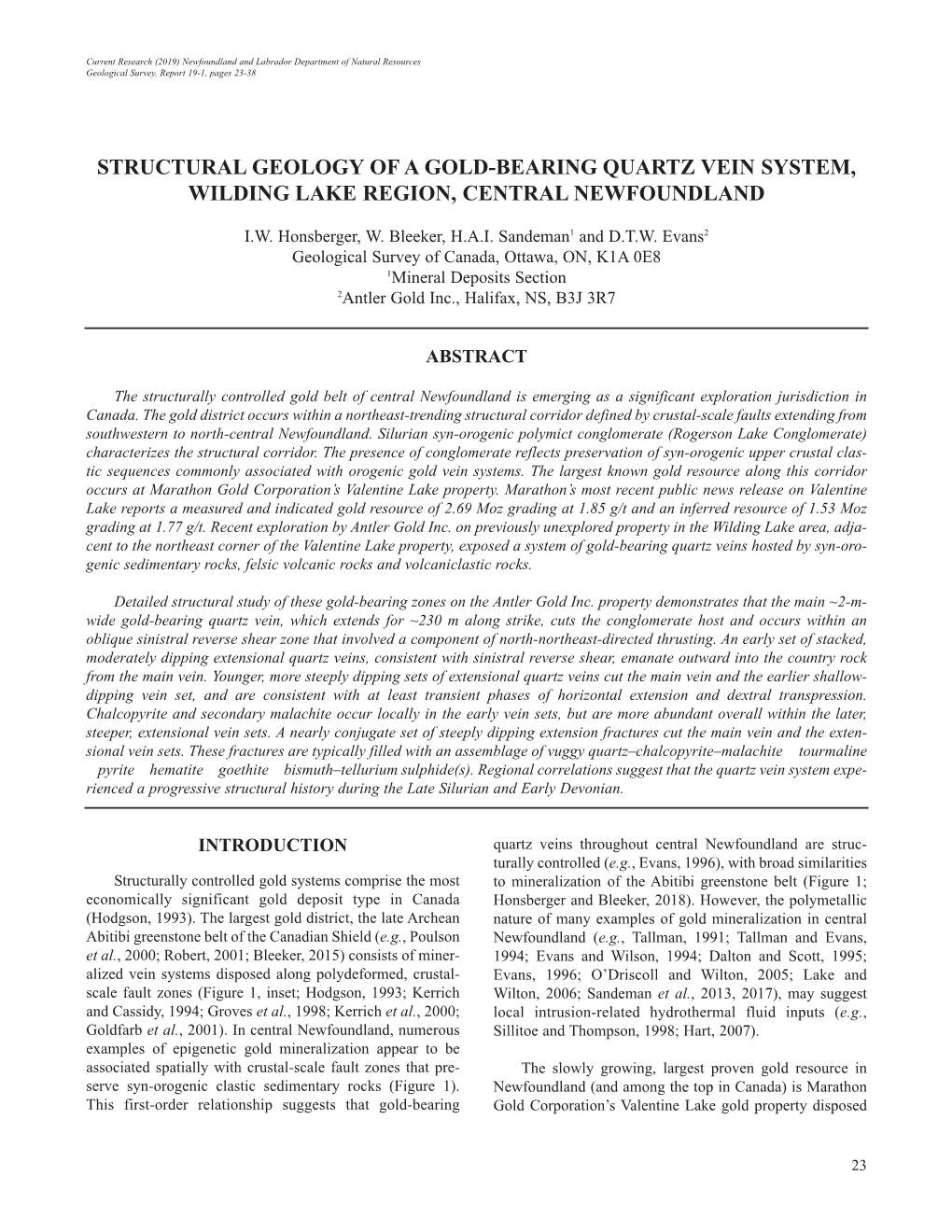 Structural Geology of a Gold-Bearing Quartz Vein System, Wilding Lake Region, Central Newfoundland