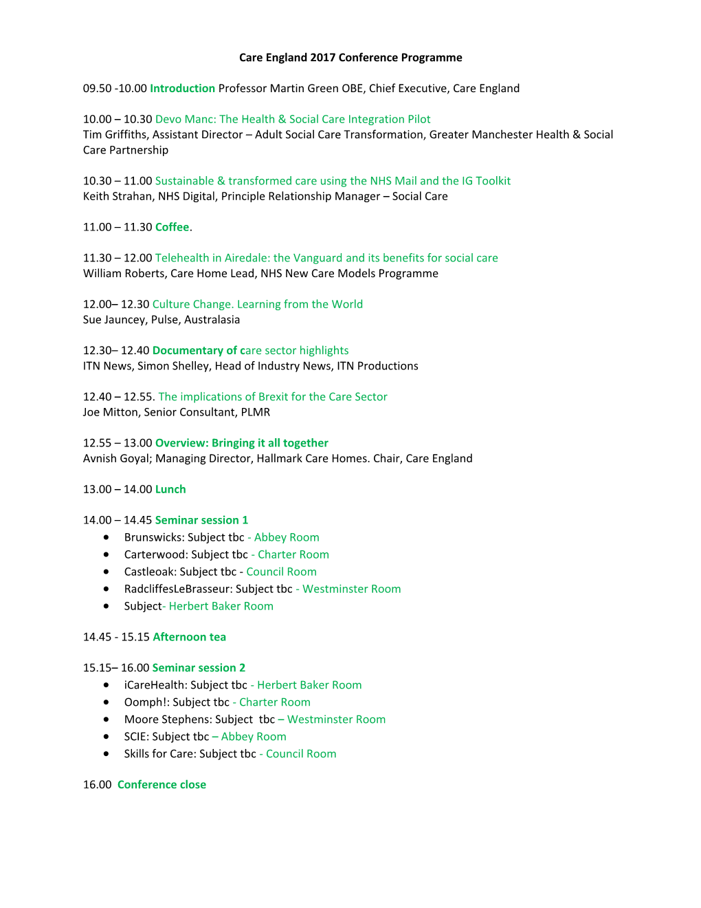 Care England 2017 Conference Programme