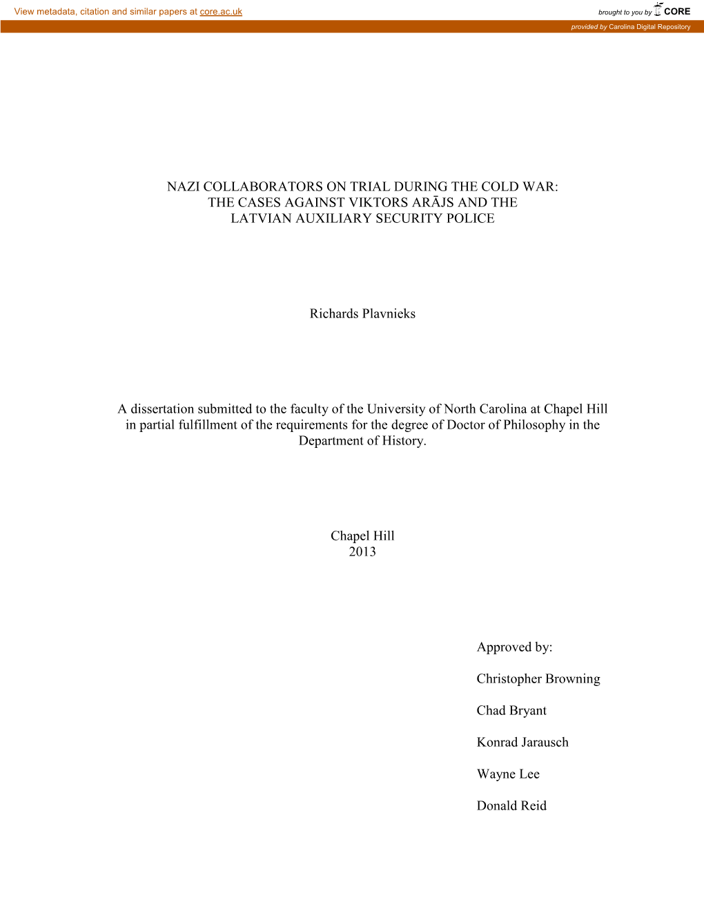 Nazi Collaborators on Trial During the Cold War: the Cases Against Viktors Ar Ājs and the Latvian Auxiliary Security Police