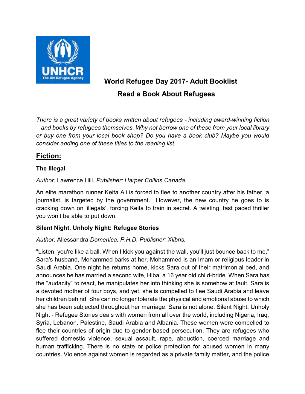 World Refugee Day 2017- Adult Booklist Read a Book About Refugees