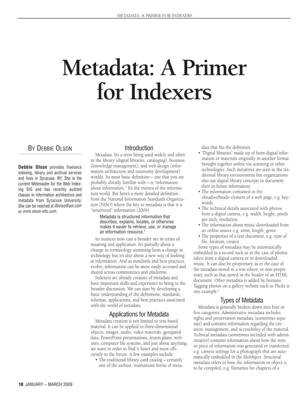 Metadata: a Primer for Indexers
