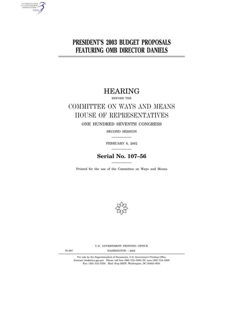 President's 2003 Budget Proposals Featuring Omb