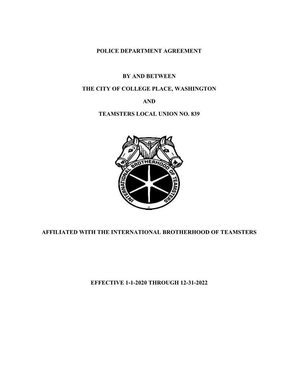 Police Department Agreement by and Between the City Of