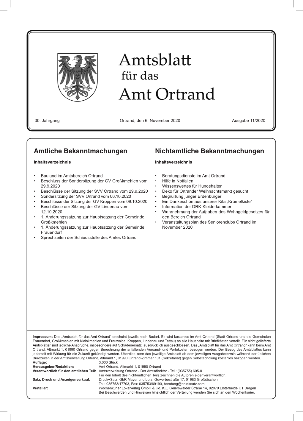 November 2020 Amtsblatt Für Das Amt Ortrand Ausgabe 11 - Seite 2