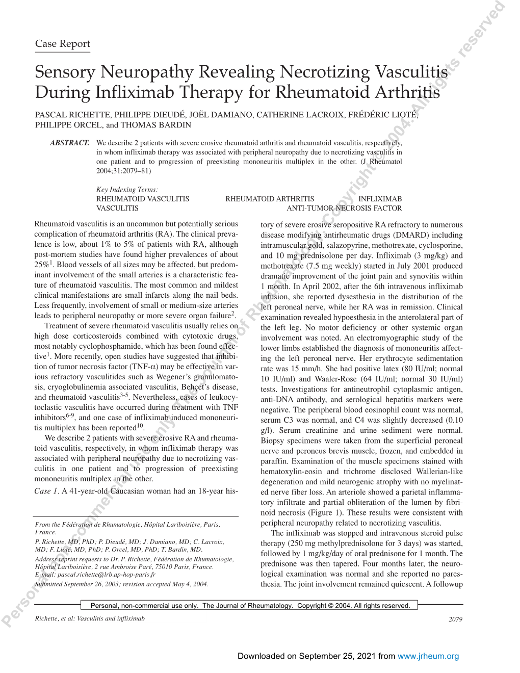 Sensory Neuropathy Revealing Necrotizing Vasculitis During