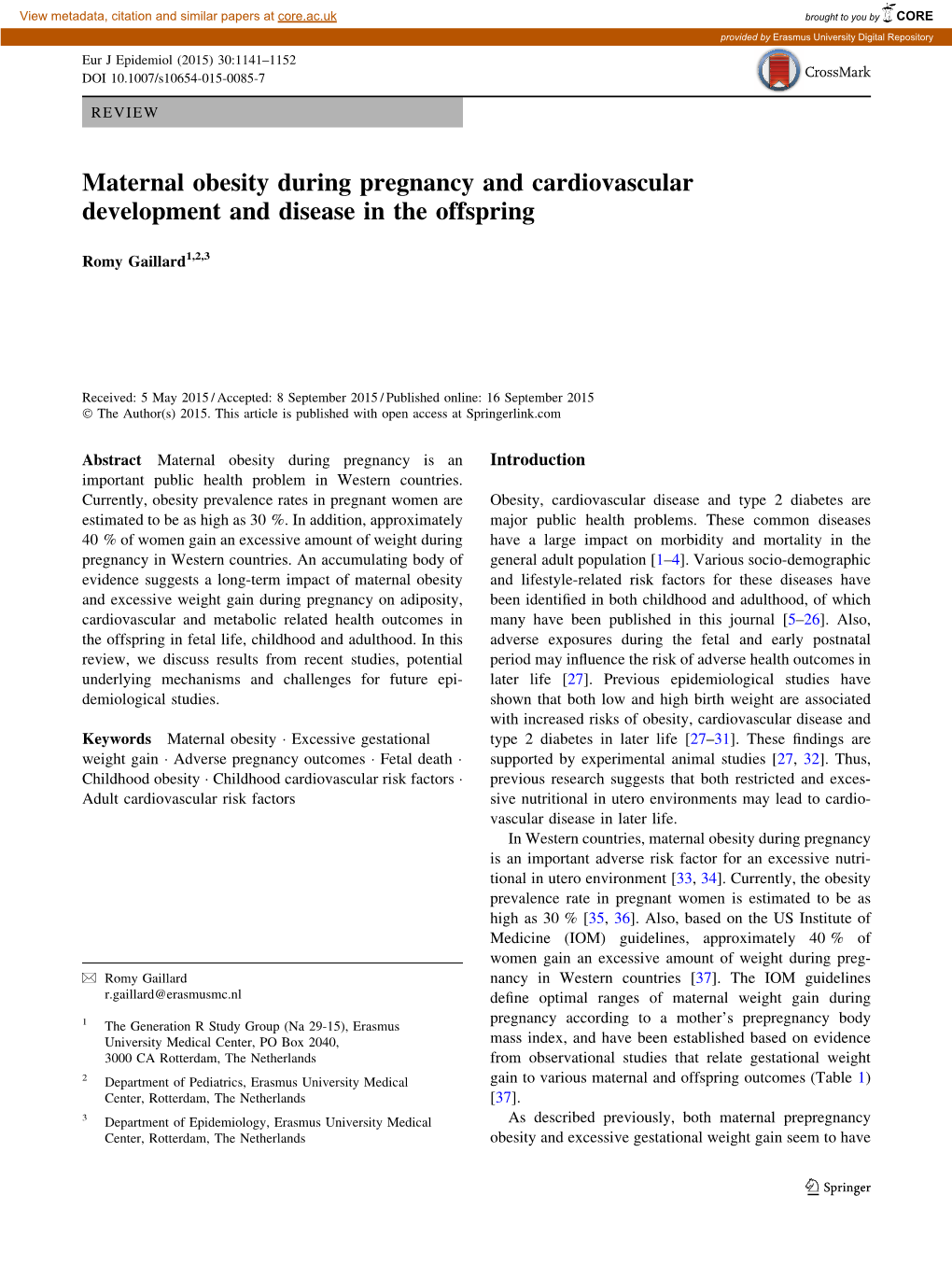 Maternal Obesity During Pregnancy and Cardiovascular Development and Disease in the Offspring
