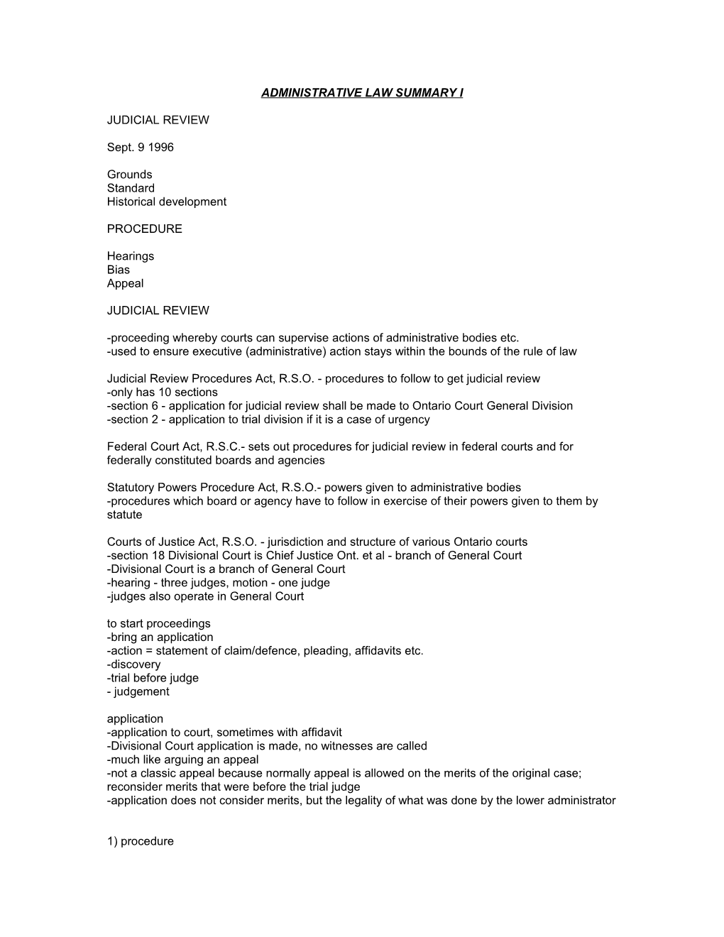 Administrative Law Summary I