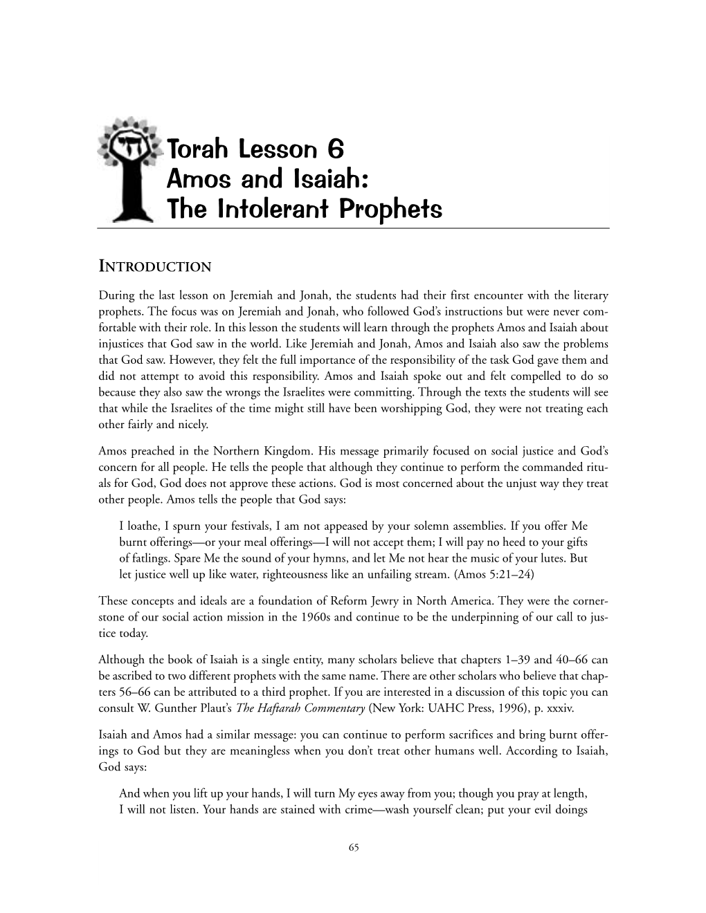 Torah Lesson 6 Amos and Isaiah: the Intolerant Prophets