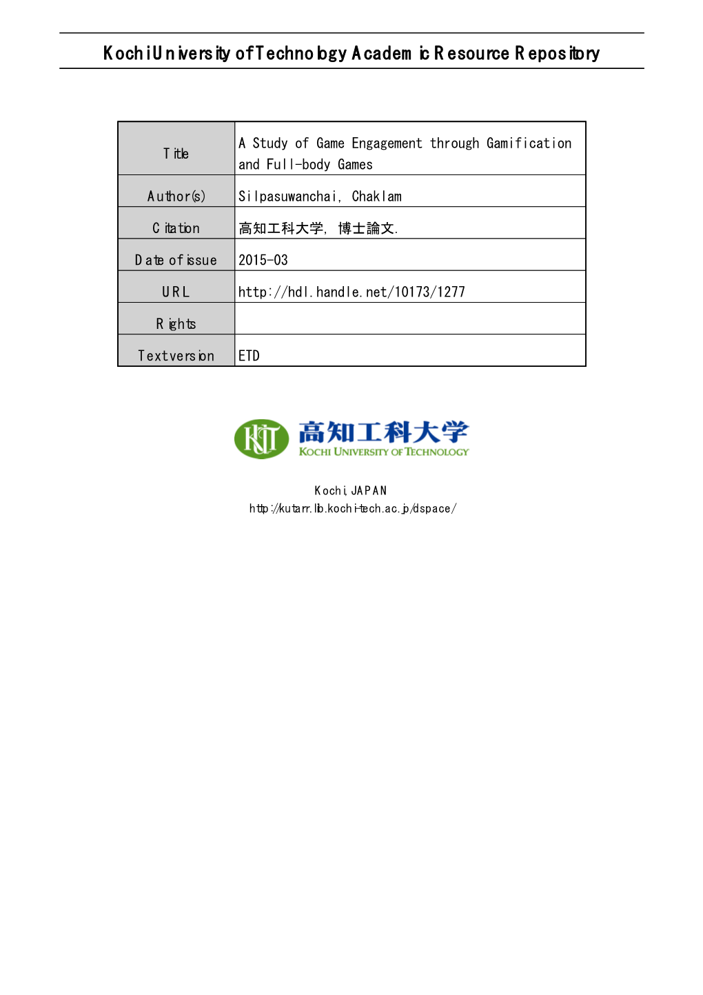 Kochi University of Technology Academic Resource Repository