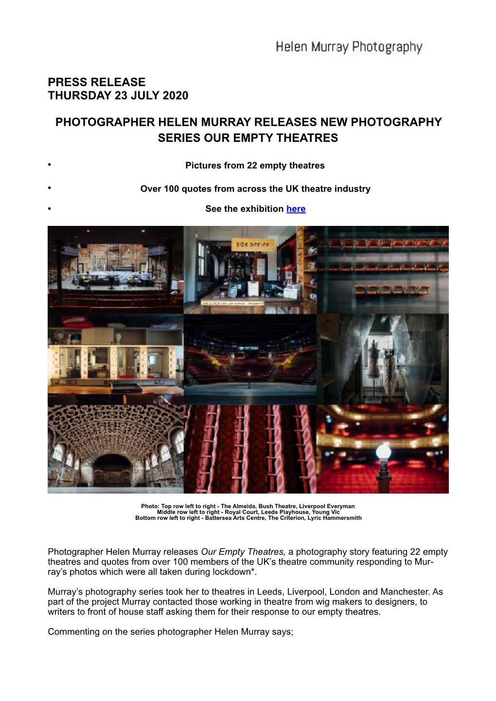 Photographer Helen Murray Releases Our Empty Theatres Photography