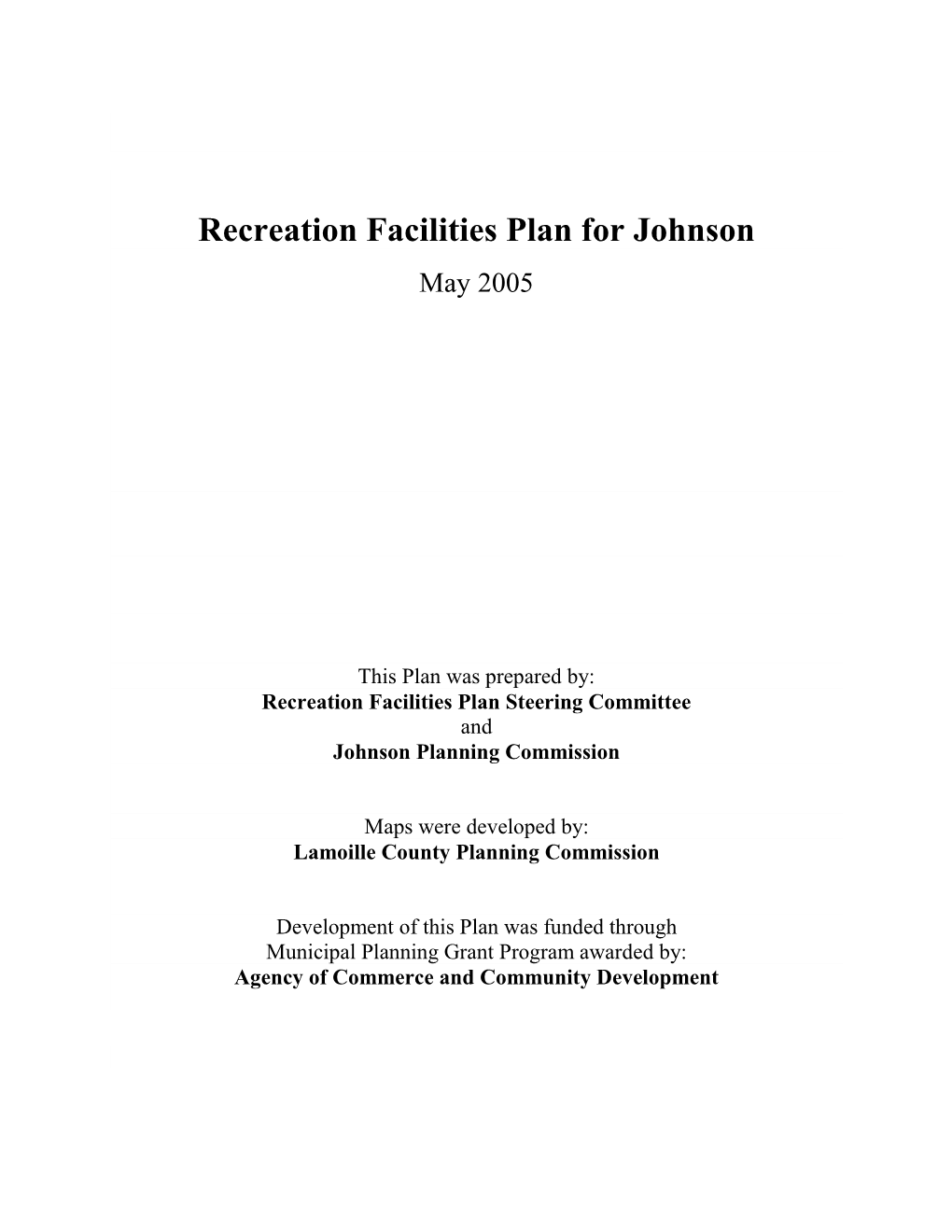 2005 Recreation Facilities Plan for Johnson