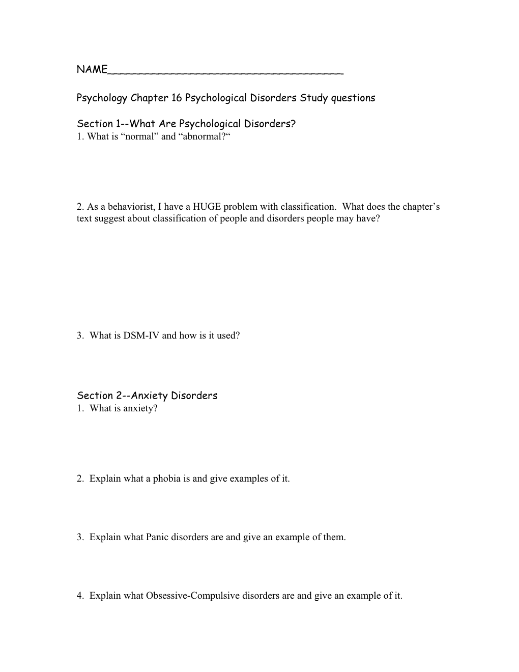 Psychology Chapter 16 Psychological Disorders Study Questions