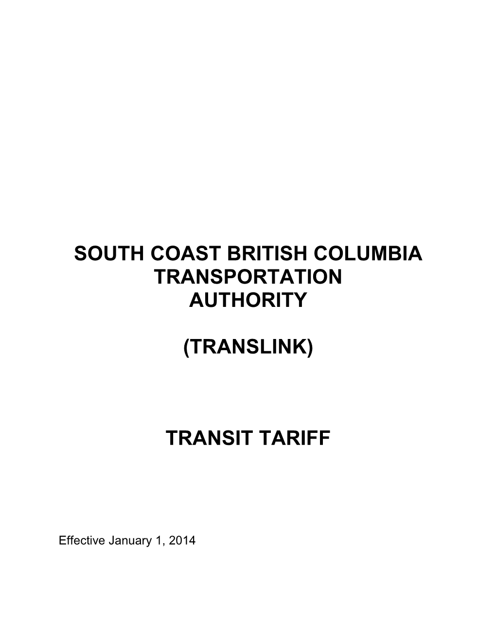 (Translink) Transit Tariff