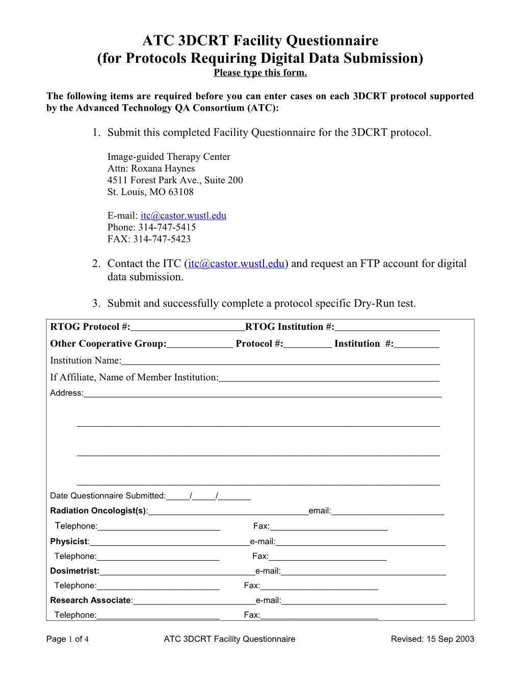 IMRT Facility Questionnaire