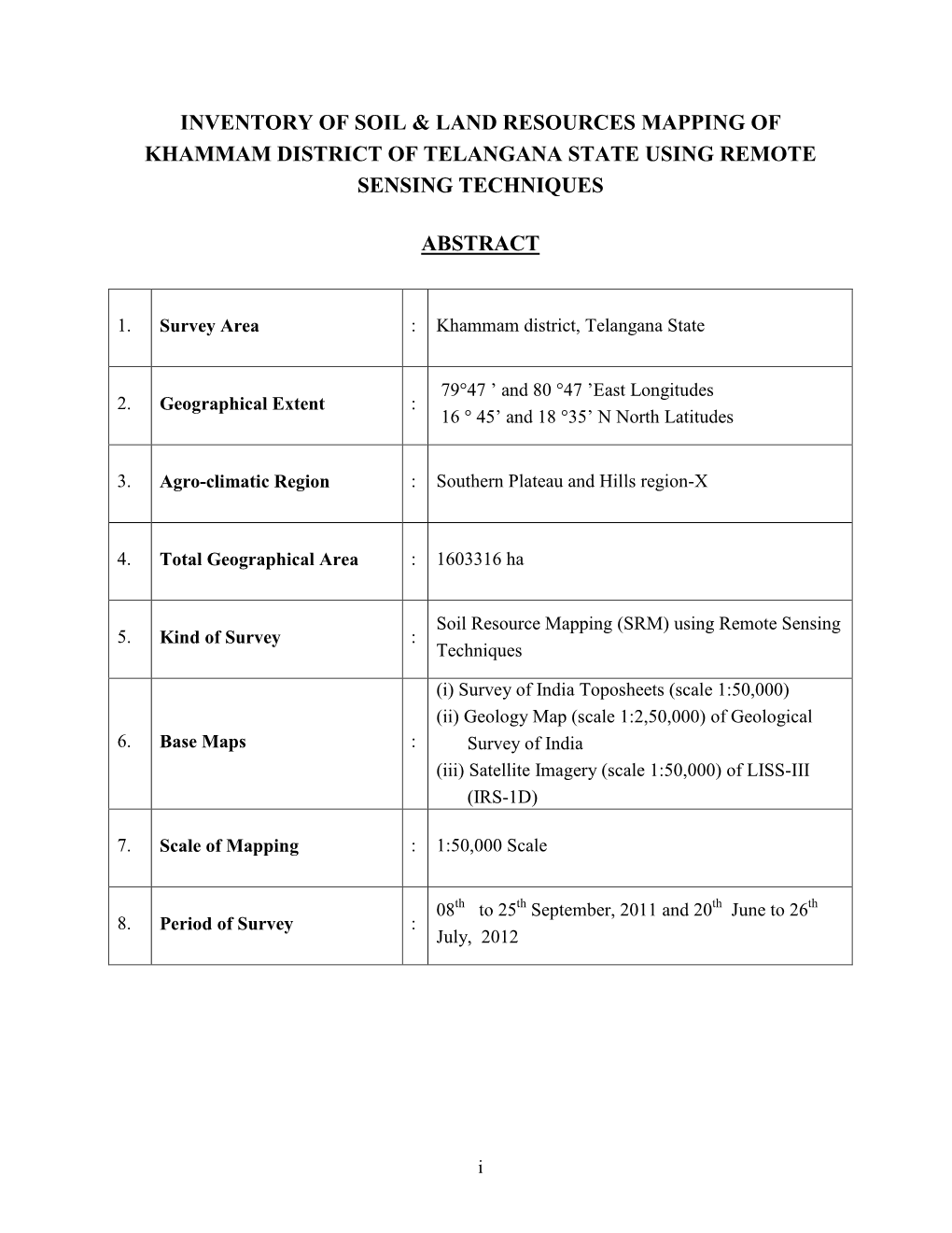 Inventory of Soil & Land Resources Mapping of Khammam District of Telangana State Using Remote Sensing Techniques