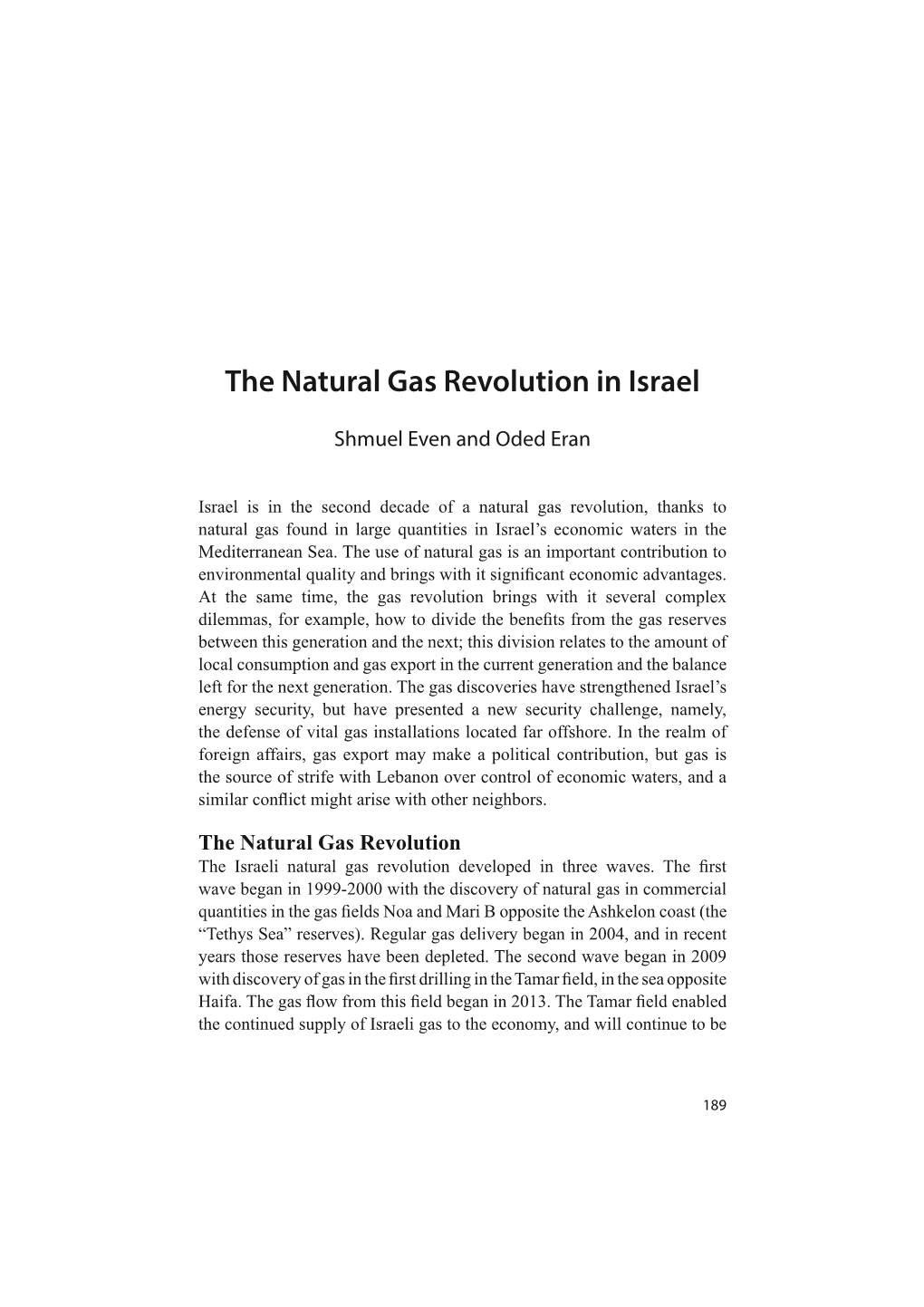 The Natural Gas Revolution in Israel