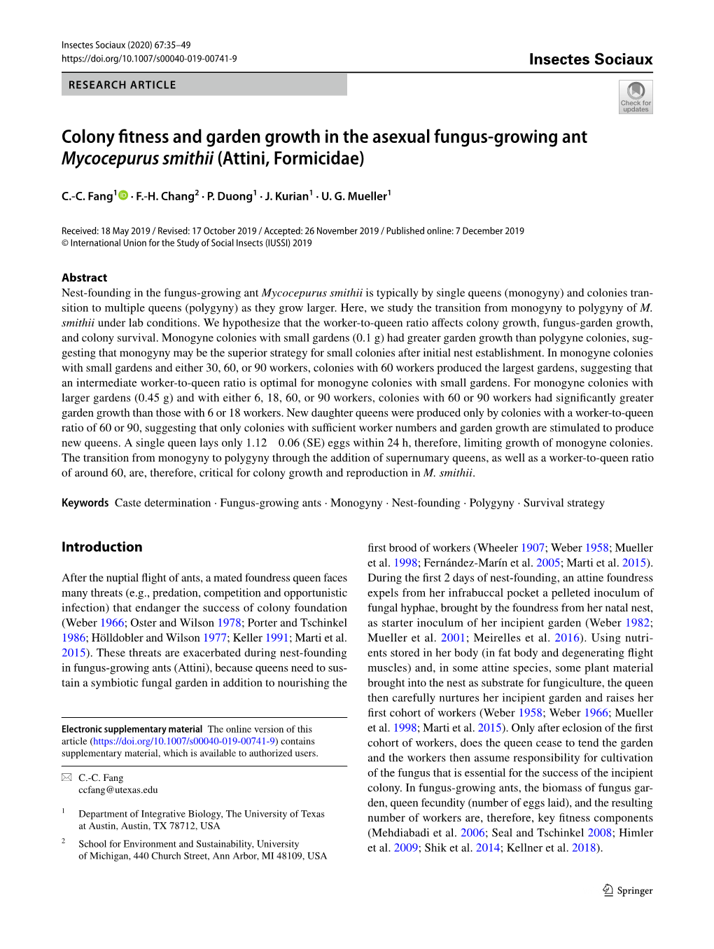 Colony Fitness and Garden Growth in the Asexual Fungus-Growing Ant