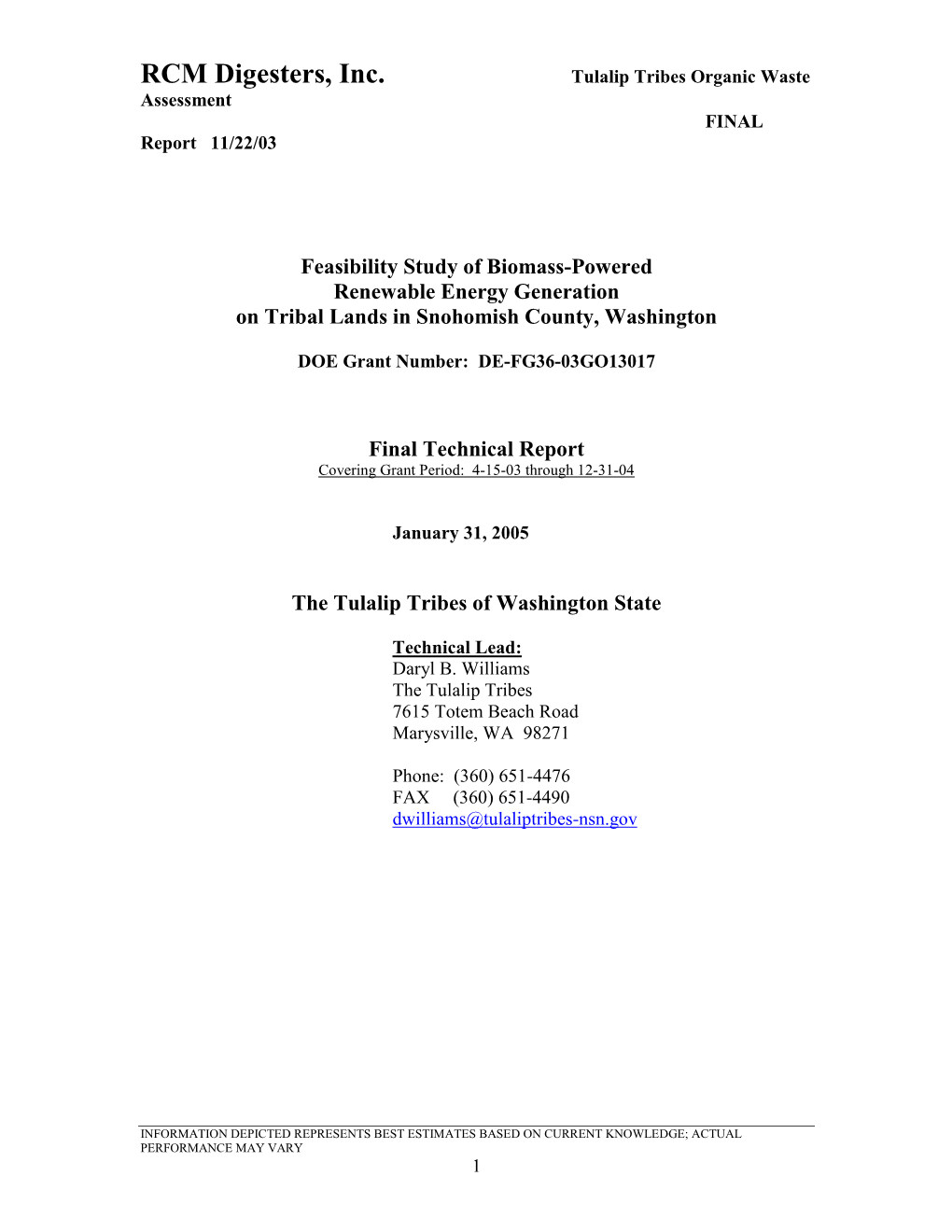 Tulalip Tribes Organic Waste Assessment FINAL Report 11/22/03