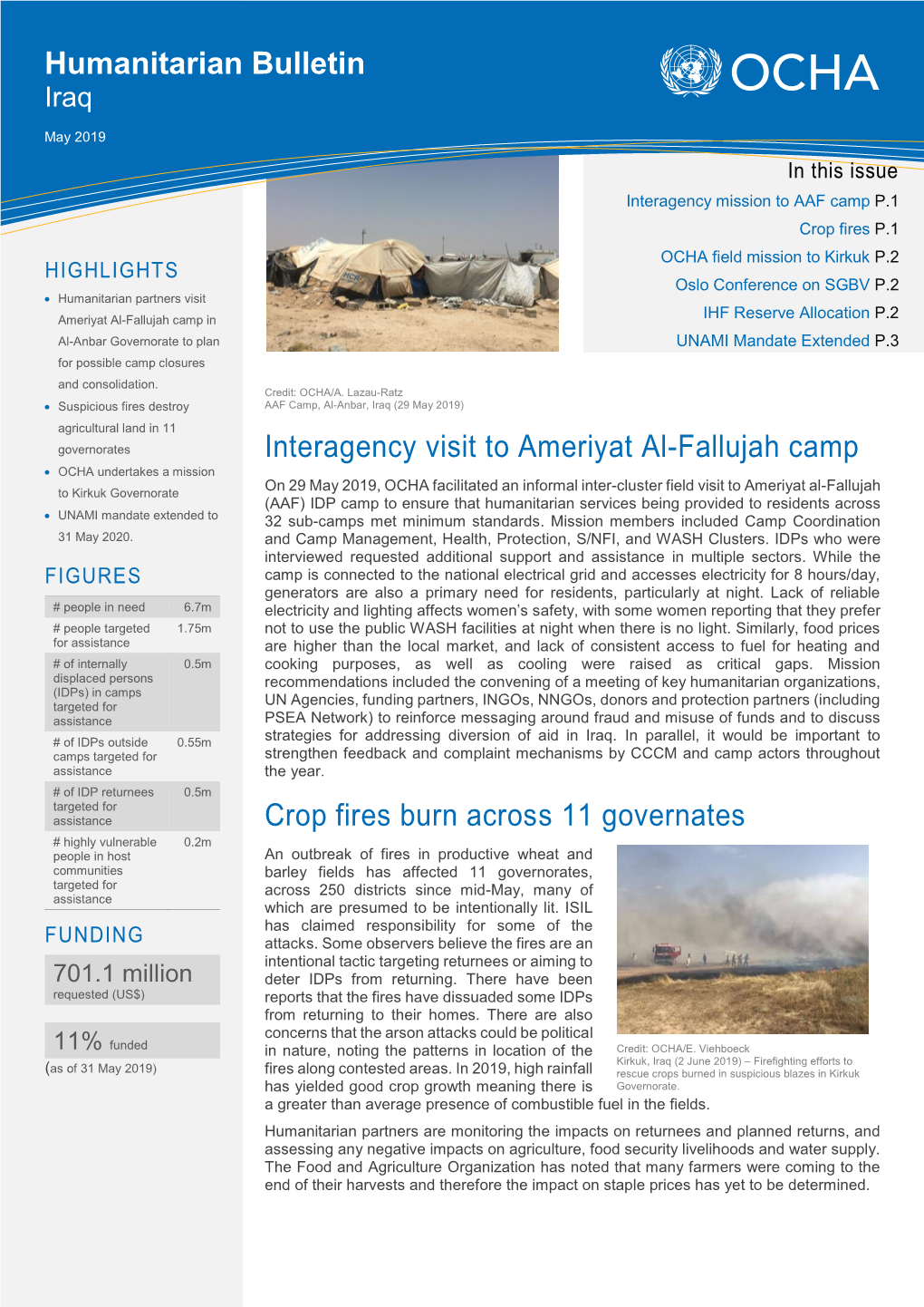 Interagency Visit to Ameriyat Al-Fallujah Camp Crop Fires Burn