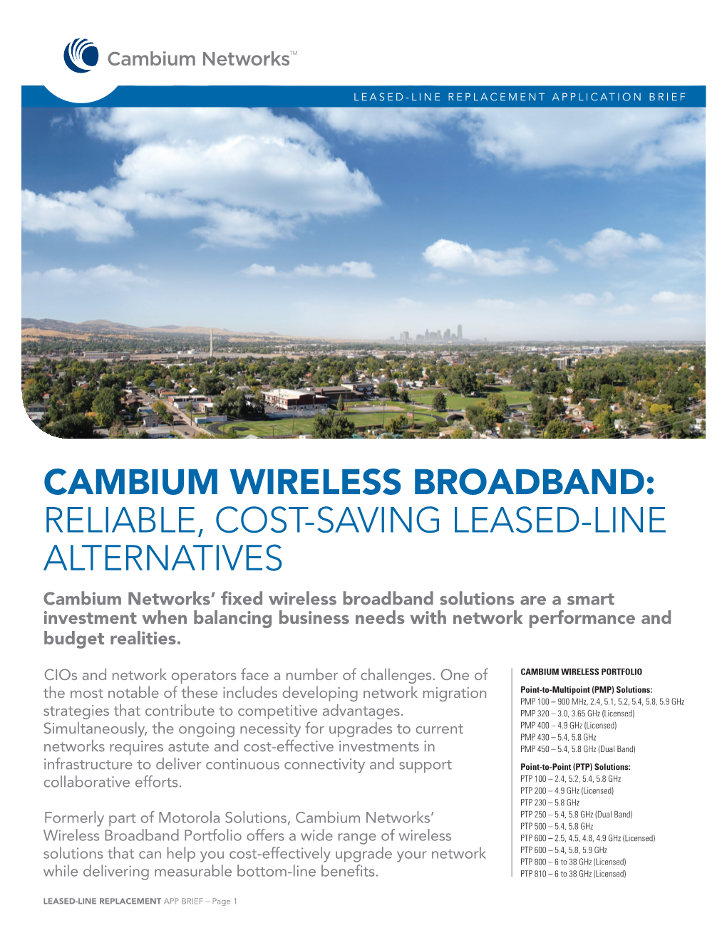 Cambium Wireless Broadband: Reliable, Cost-Saving Leased-Line Alternatives