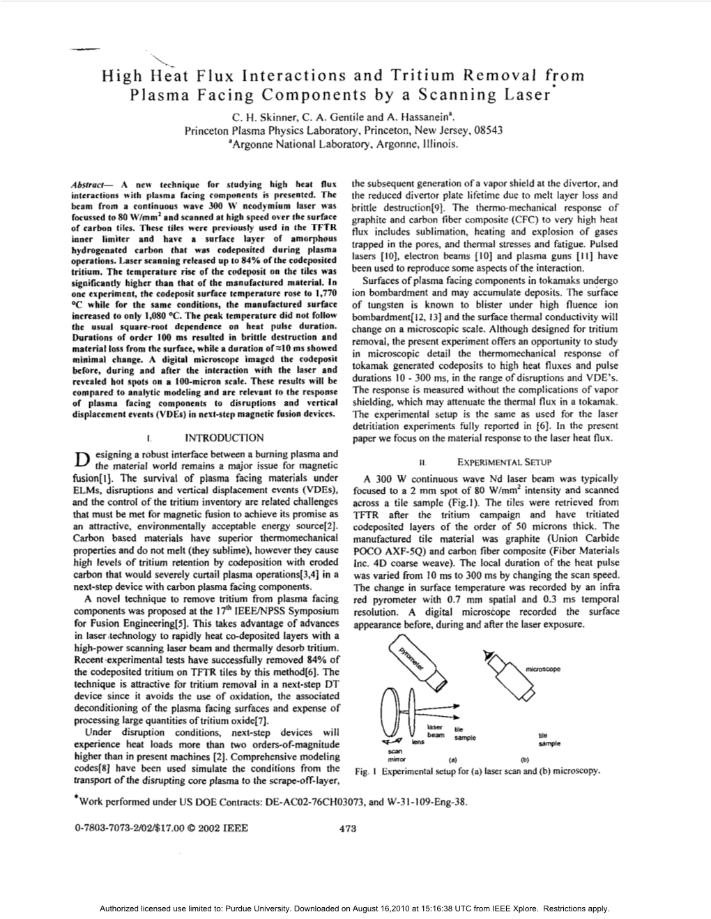 High Heat Flux Interactions and Tritium Removal from Plasma Facing Components by a Scanning Laser' C