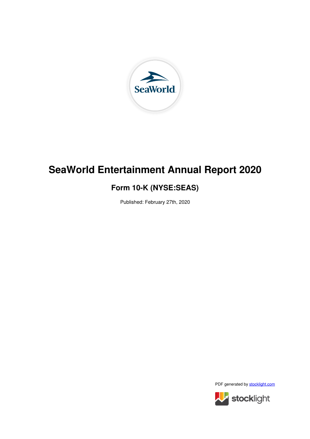 Seaworld Entertainment Annual Report 2020