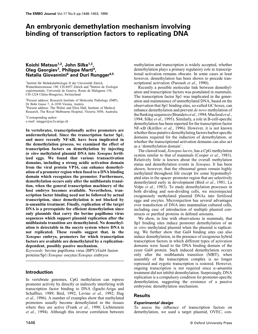 An Embryonic Demethylation Mechanism Involving Binding of Transcription Factors to Replicating DNA