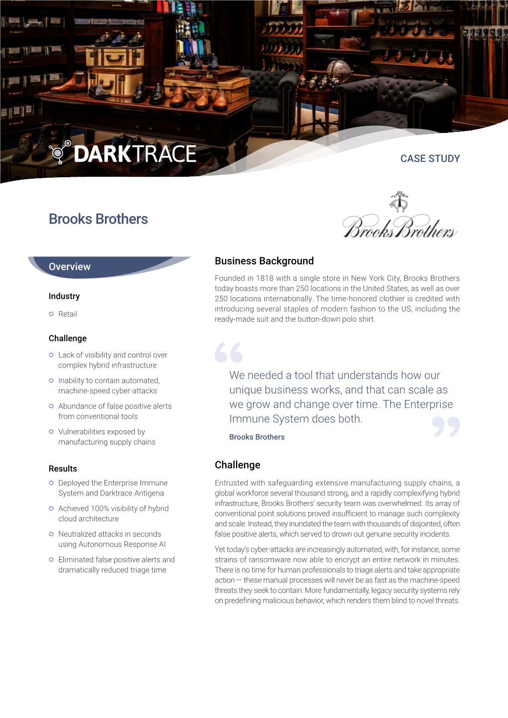 Darktrace Case Study: Brooks Brothers, Leading Clothing Retailer