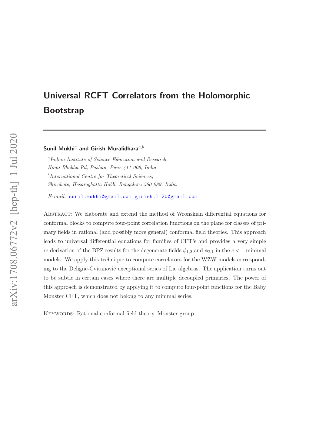 Universal RCFT Correlators from the Holomorphic Bootstrap