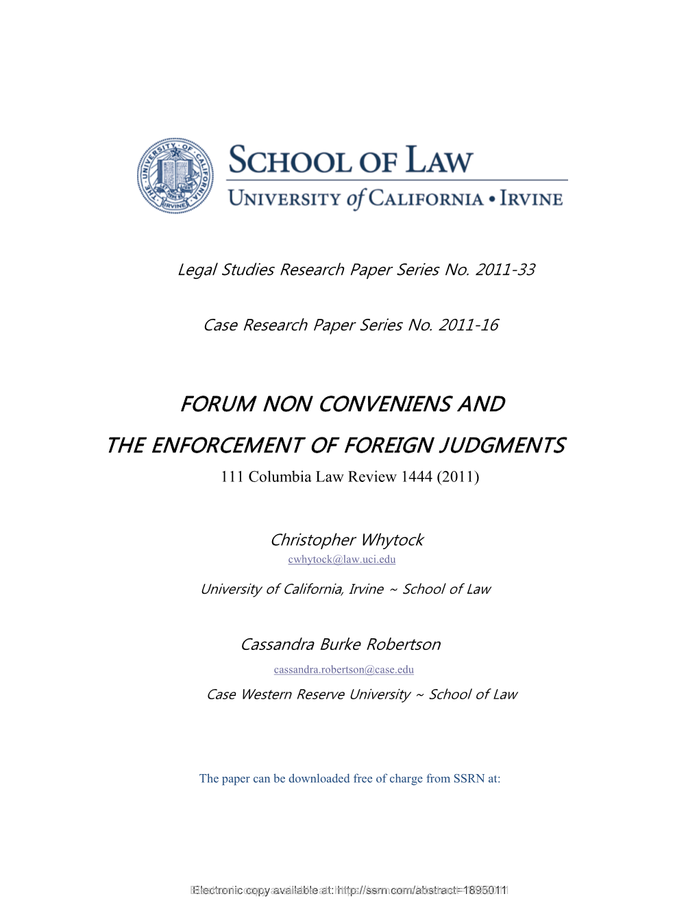 Forum Non Conveniens and the Enforcement of Foreign Judgments