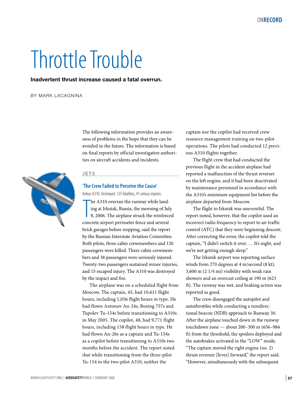 Throttle Trouble Inadvertent Thrust Increase Caused a Fatal Overrun