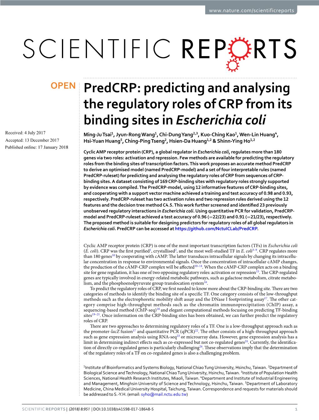 Predcrp: Predicting and Analysing the Regulatory Roles of CRP from Its