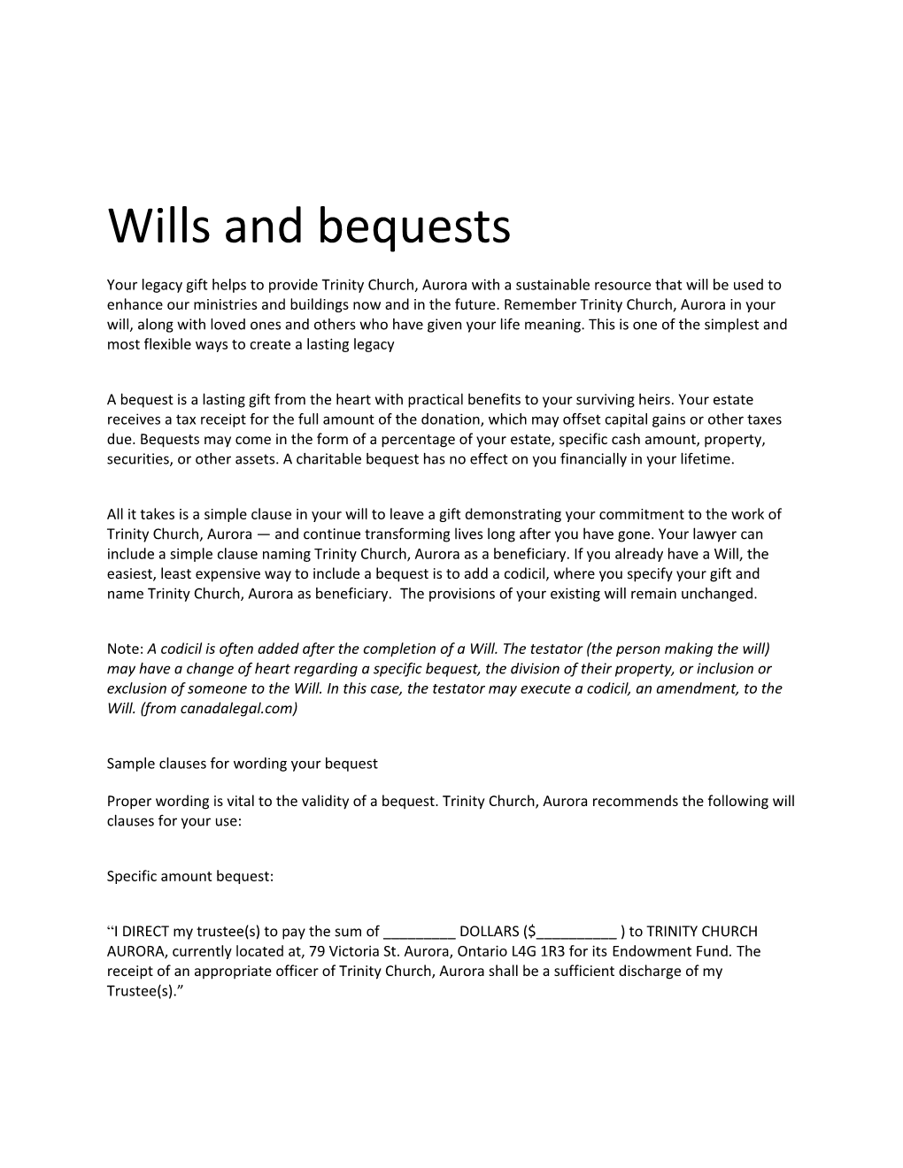 Wills and Bequests