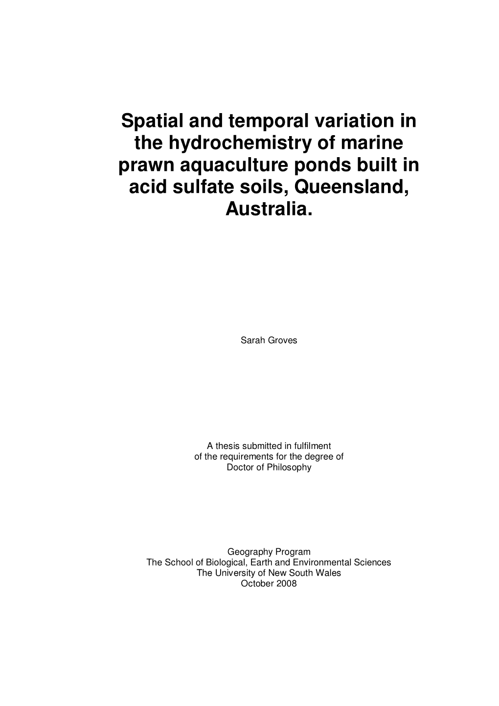 Spatial and Temporal Variation in the Hydrochemistry of Marine Prawn Aquaculture Ponds Built in Acid Sulfate Soils, Queensland, Australia