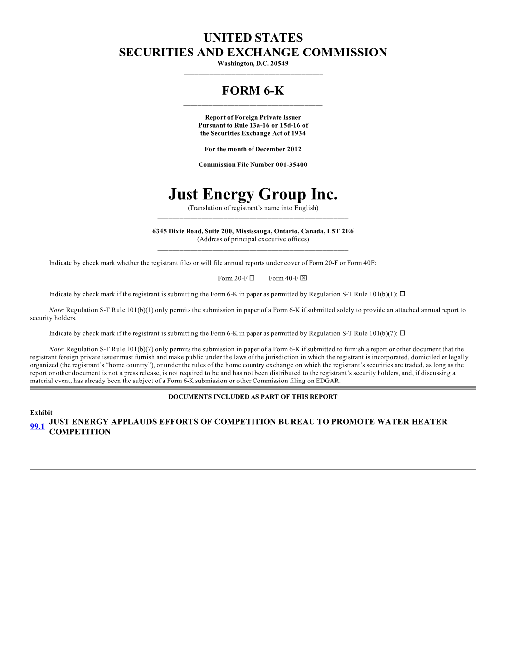 Just Energy Group Inc. (Translation of Registrant’S Name Into English) ______