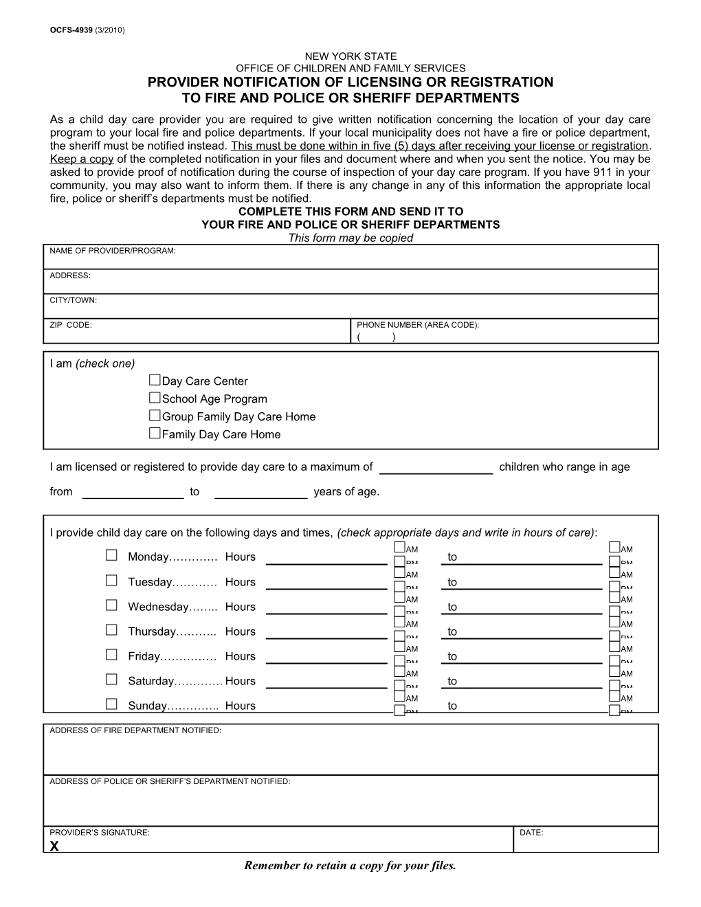 Provider Notification of Licensing Or Registration