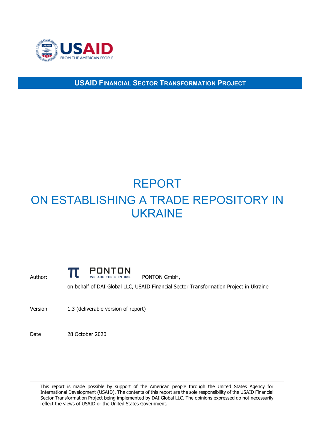 Report on Establishing a Trade Repository in Ukraine