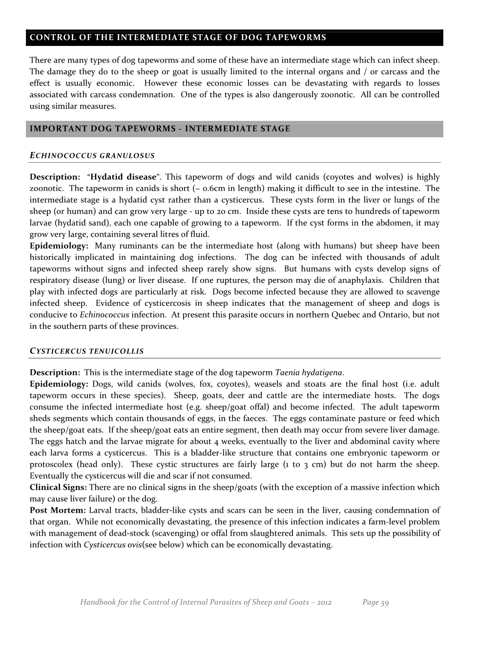 Control of the Intermediate Stage of Dog Tapeworms