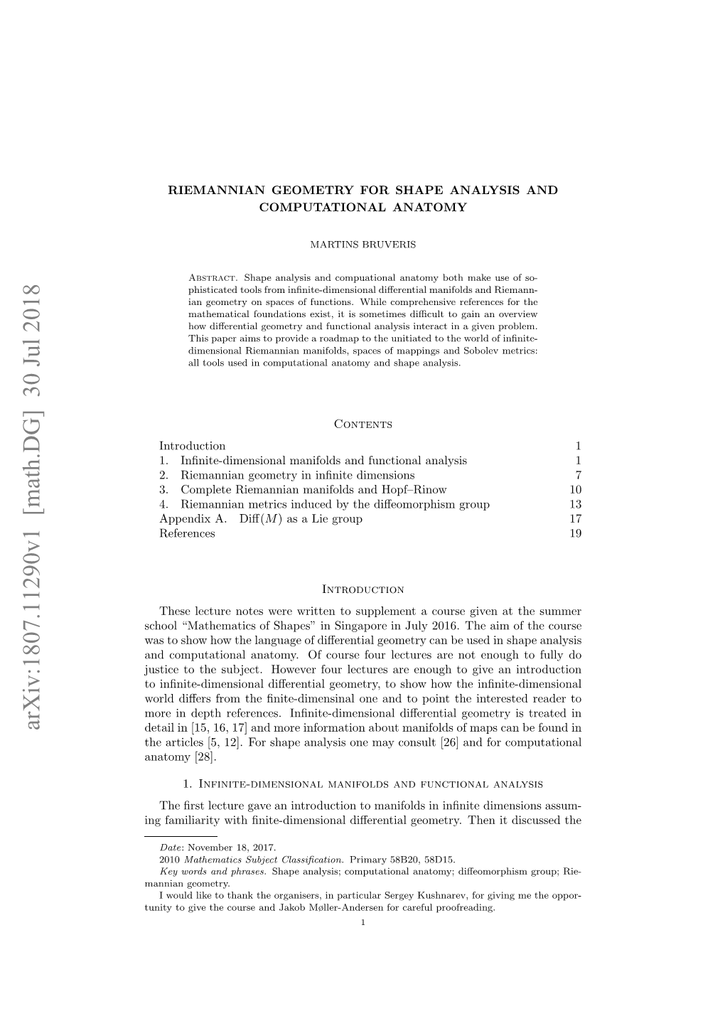 Arxiv:1807.11290V1 [Math.DG] 30 Jul 2018 N Aiirt Ihﬁiedmninldﬀrnilgoer.Te Tdis It Then Geometry