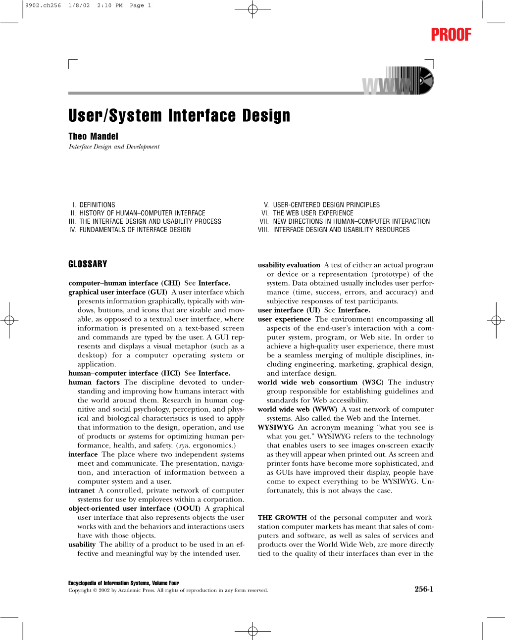 PROOF User/System Interface Design