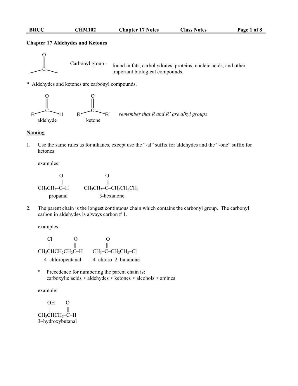 Chapter 17 Aldehydes and Ketones