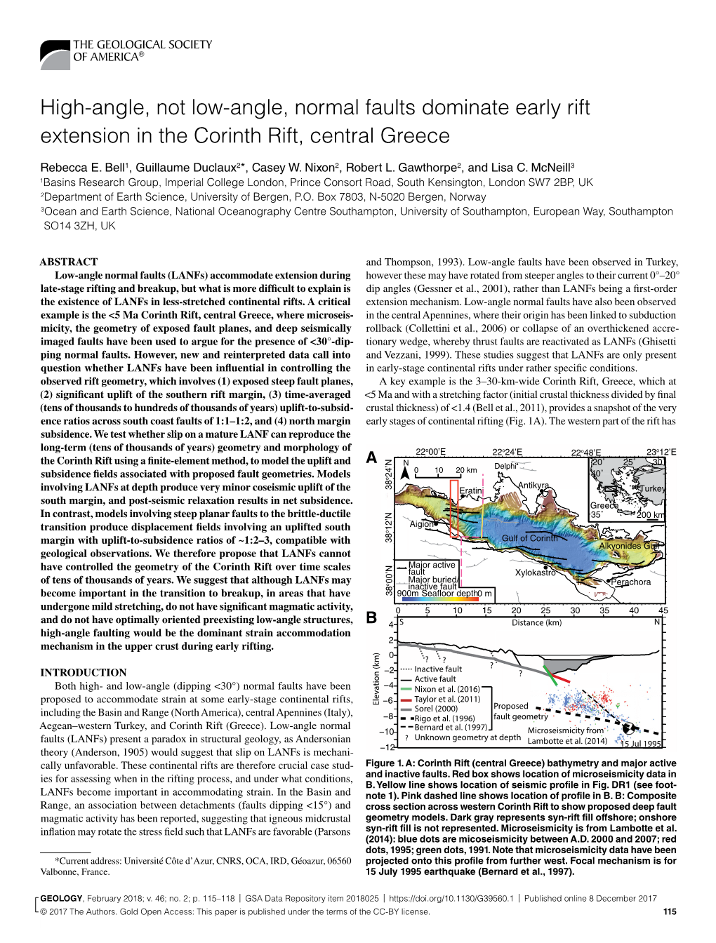 High-Angle, Not Low-Angle, Normal Faults Dominate Early Rift Extension in the Corinth Rift, Central Greece