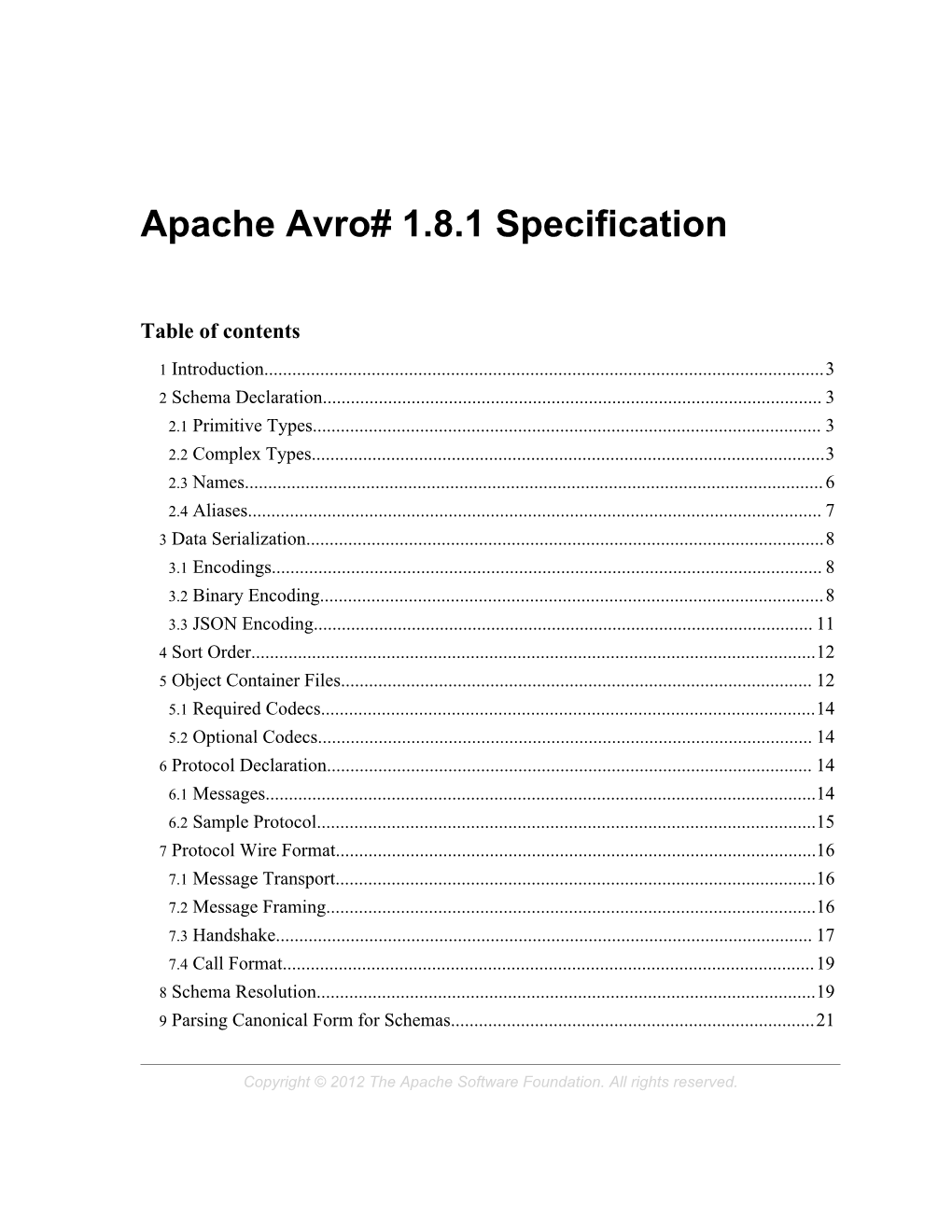 Apache Avro# 1.8.1 Specification