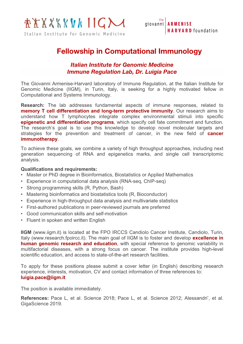 Fellowship in Computational Immunology