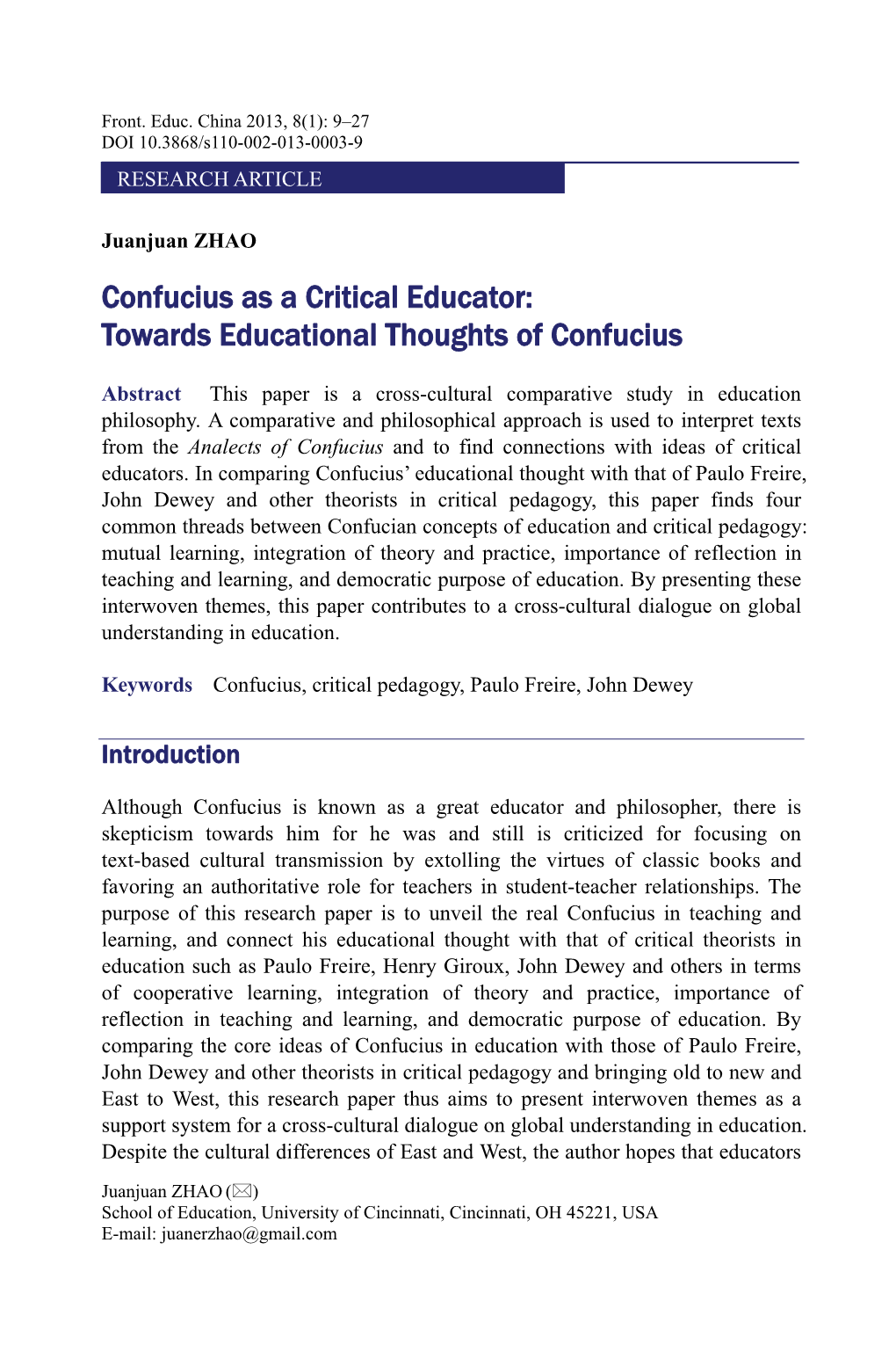 Towards Educational Thoughts of Confucius