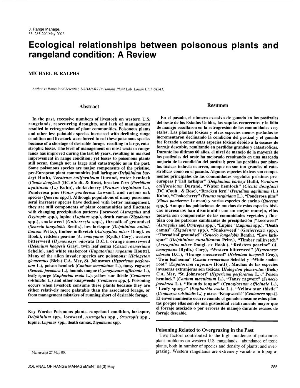 Ecological Relationships Between Poisonous Plants and Rangeland Condition: a Review